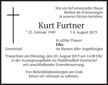 Todesanzeige von Kurt Furtner von merkurtz