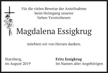 Todesanzeige von Magdalena Essigkrug von merkurtz