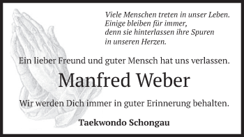 Todesanzeige von Manfred Weber von merkurtz