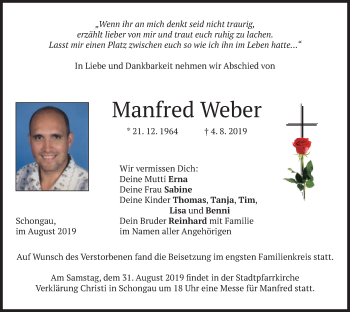 Todesanzeige von Manfred Weber von merkurtz