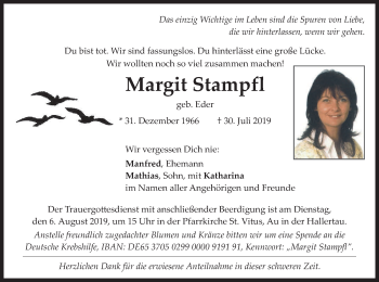 Todesanzeige von Margit Stampfl von merkurtz