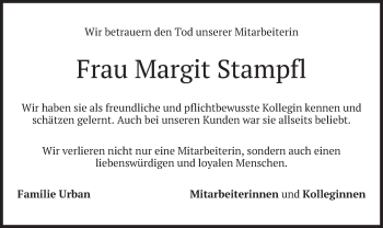 Todesanzeige von Margit Stampfl von merkurtz