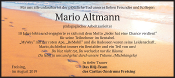 Todesanzeige von Mario Altmann von merkurtz