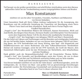 Todesanzeige von Max Konstanzer von merkurtz