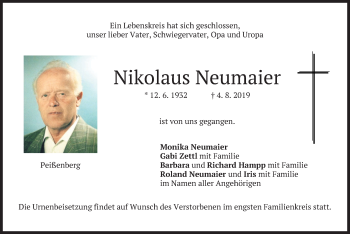 Todesanzeige von Nikolaus Neumaier von merkurtz