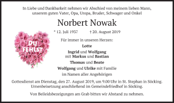 Todesanzeige von Norbert Nowak von merkurtz
