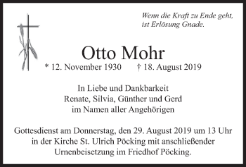 Todesanzeige von Otto Mohr von merkurtz