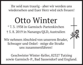 Todesanzeige von Otto Winter von merkurtz