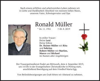 Todesanzeige von Ronald Müller von merkurtz