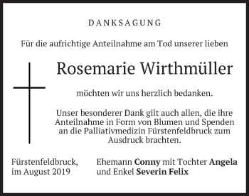 Todesanzeige von Rosemarie Wirthmüller von merkurtz