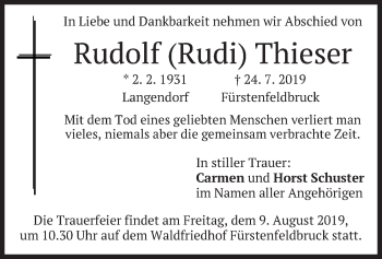 Todesanzeige von Rudolf Thieser von merkurtz