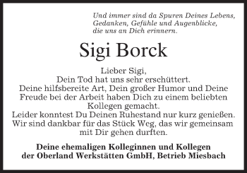 Todesanzeige von Sigi Borck von merkurtz