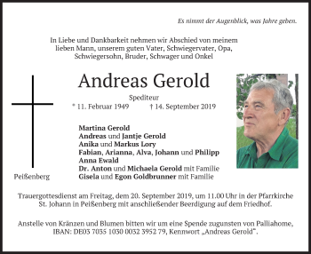 Todesanzeige von Andreas Gerold von merkurtz