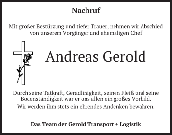 Todesanzeige von Andreas Gerold von merkurtz