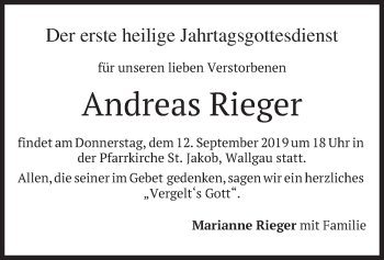 Todesanzeige von Andreas Rieger von merkurtz