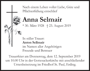 Todesanzeige von Anna Selmair von merkurtz