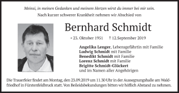 Todesanzeige von Bernhard Schmidt von merkurtz