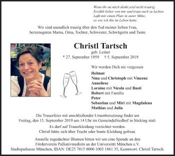 Todesanzeige von Christl Tartsch von merkurtz