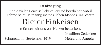 Todesanzeige von Dieter Finkeisen von merkurtz