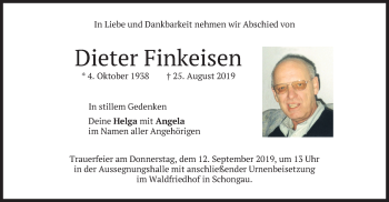 Todesanzeige von Dieter Finkeisen von merkurtz