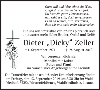 Todesanzeige von Dieter Zeller von merkurtz