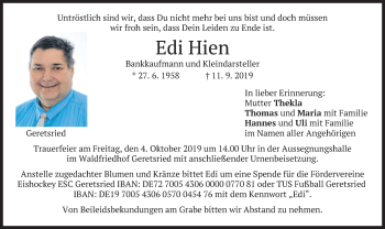 Todesanzeige von Edi Hien von merkurtz