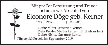 Todesanzeige von Eleonore Döge von merkurtz