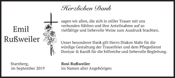 Todesanzeige von Emil Rußweiler von merkurtz