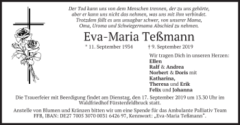 Todesanzeige von Eva-Maria Teßmann von merkurtz