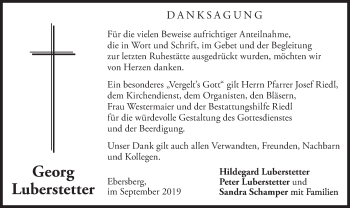 Todesanzeige von Georg Luberstetter von merkurtz