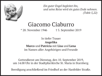 Todesanzeige von Giacomo Ciaburro von merkurtz