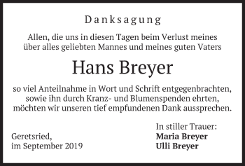 Todesanzeige von Hans Breyer von merkurtz