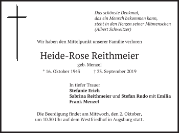 Todesanzeige von Heide-Rose Reithmeier von merkurtz