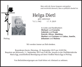 Todesanzeige von Helga Dietl von merkurtz