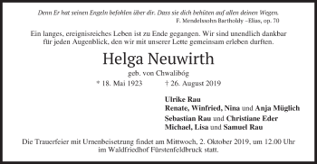 Todesanzeige von Helga Neuwirth von merkurtz