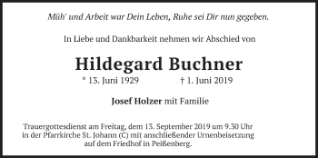 Todesanzeige von Hildegard Buchner von merkurtz
