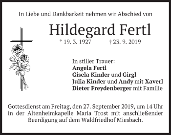 Todesanzeige von Hildegard Fertl von merkurtz