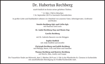 Todesanzeige von Hubertus Rechberg von merkurtz