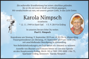 Todesanzeige von Karola Nimpsch von merkurtz