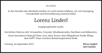 Todesanzeige von Lorenz Linderl von merkurtz