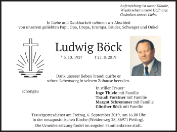 Todesanzeige von Ludwig Böck von merkurtz