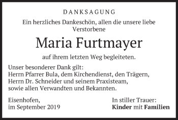 Todesanzeige von Maria Furtmayer von merkurtz