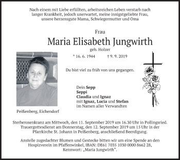 Todesanzeige von Maria Elisabeth Jungwirth von merkurtz