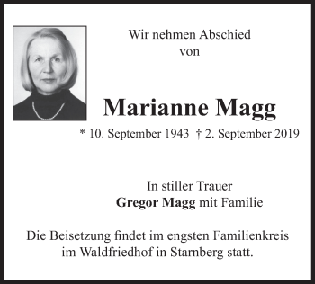 Todesanzeige von Marianne Magg von merkurtz