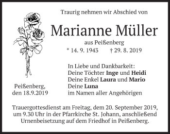 Todesanzeige von Marianne Müller von merkurtz