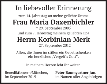 Todesanzeige von Maria und Korbinian  von merkurtz