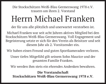 Todesanzeige von Michael Franken von merkurtz