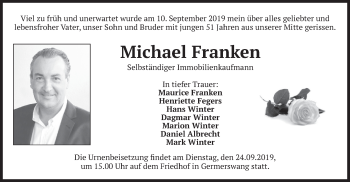 Todesanzeige von Michael Franken von merkurtz