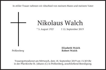 Todesanzeige von Nikolaus Walch von merkurtz
