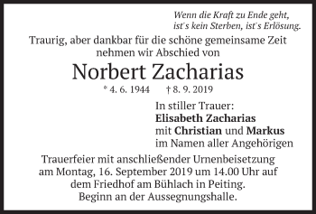 Todesanzeige von Norbert Zacharias von merkurtz